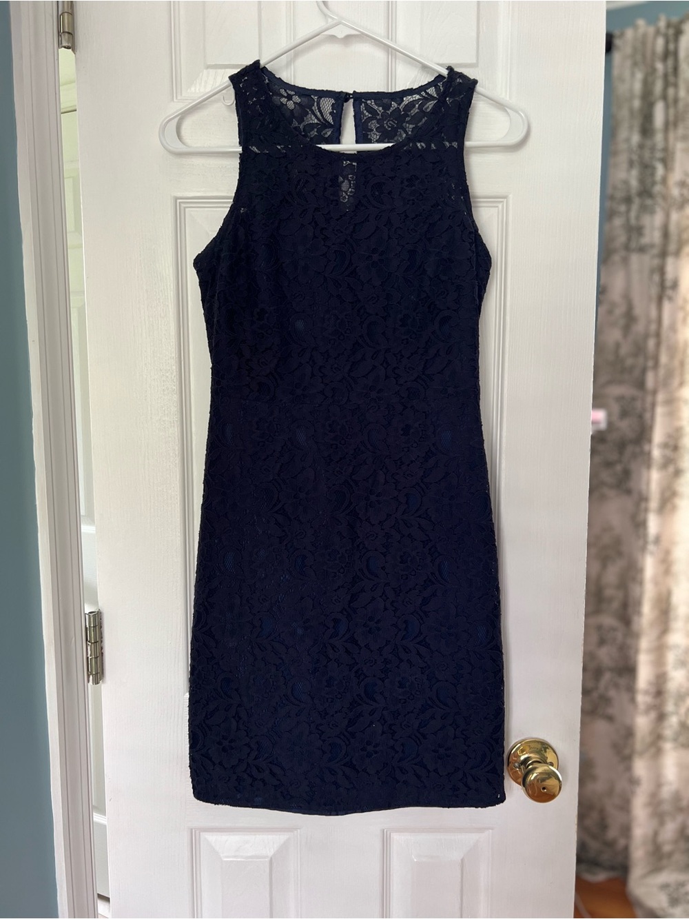 J. Crew Sleeveless Navy Lace Midi Shift Dress